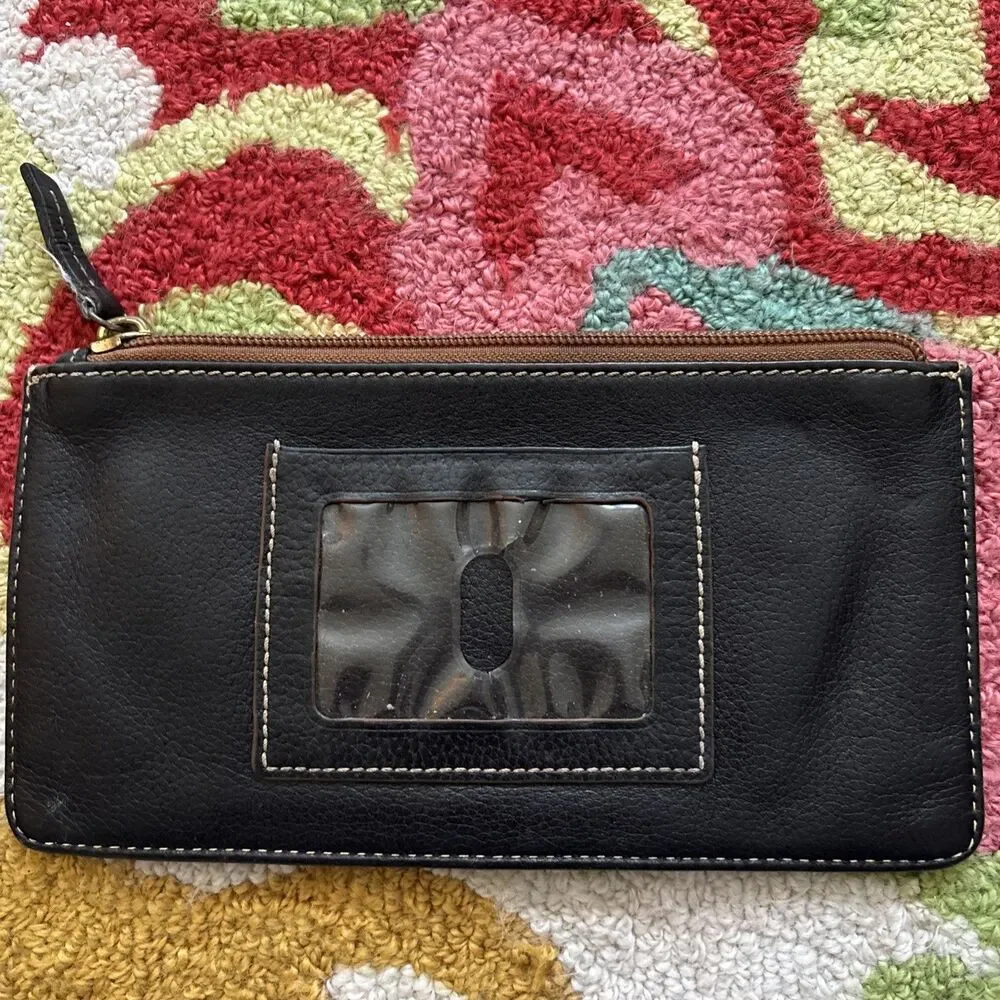 Dooney & Bourke Black Leather Continental Clutch Envelope Wallet Y2K 90s Designr